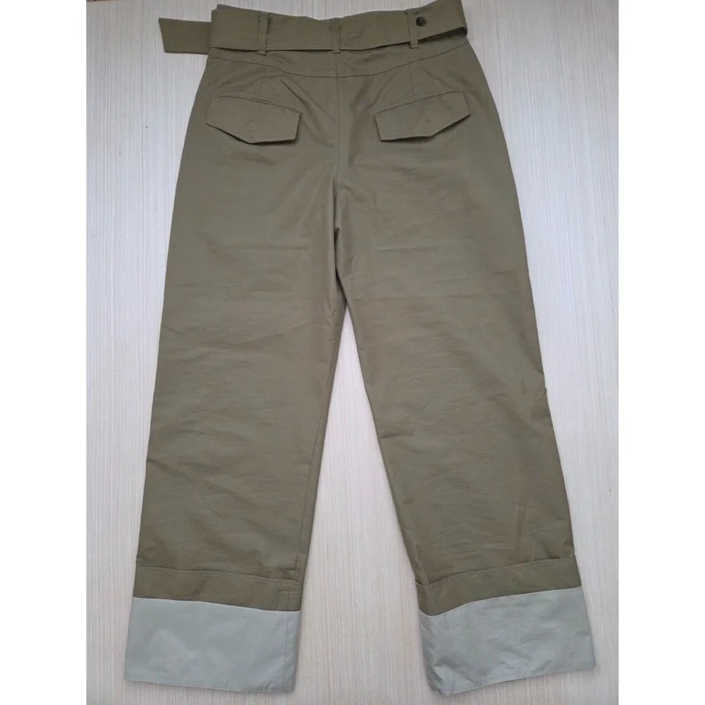 Zara  Woman Collection Medium Belted Twill Wide Leg Pants Women’s Olive Brown - Picture 7 of 11